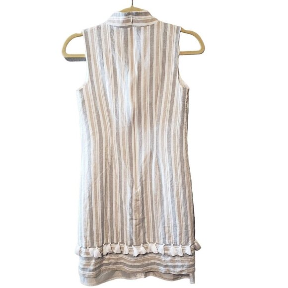 Striped Sleeveless Linen Blend Dress With Tassel Details By Eliza J Size 0 - Picture 3 of 16
